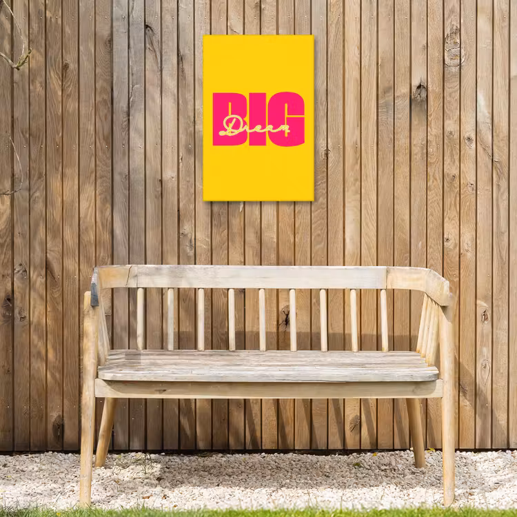 Dream big - Geel - Roze Tuinposter op houten frame 2 cm dik klein -sfeer4