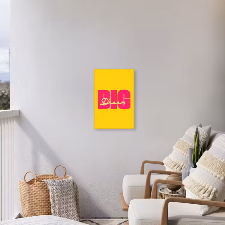 Dream big - Geel - Roze Tuinposter op houten frame 2 cm dik klein -sfeer1