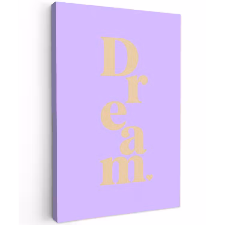 Dream - Paars - Typografisch Tuinposter op houten frame 2 cm dik klein -3d