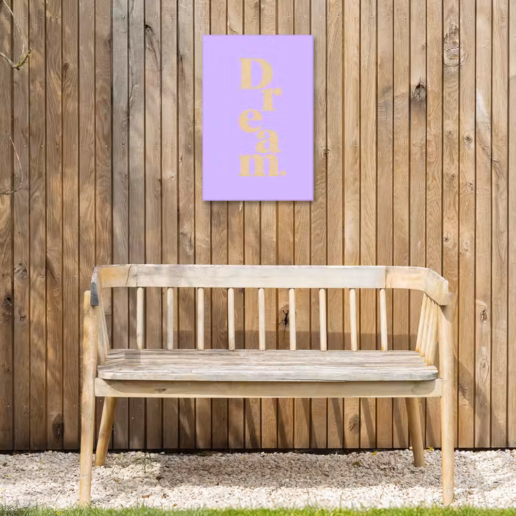 Dream - Paars - Typografisch Tuinposter op houten frame 2 cm dik klein -sfeer4