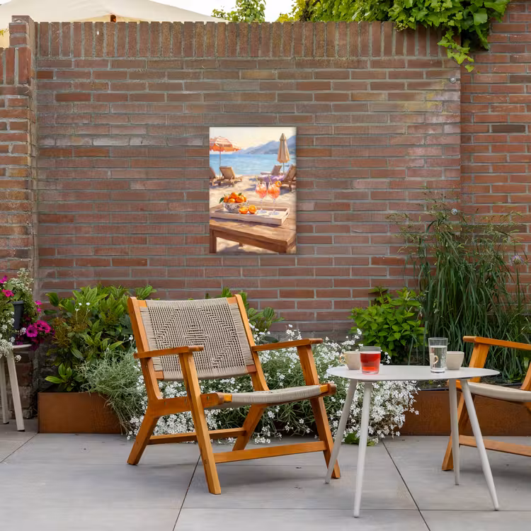 Drank - Glazen - Strand - Zomer - Oranje Tuinposter op houten frame 2 cm dik klein -sfeer3