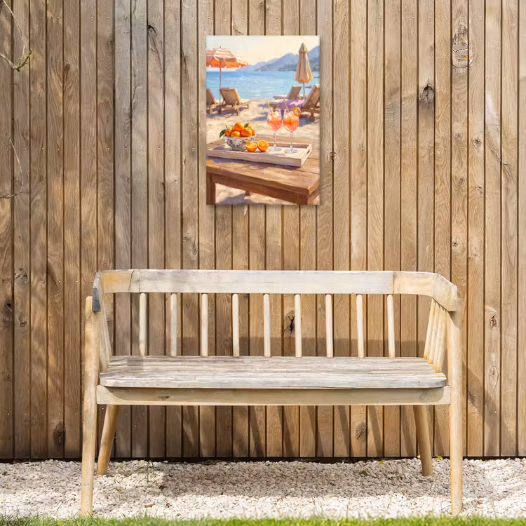 Drank - Glazen - Strand - Zomer - Oranje Tuinposter op houten frame 2 cm dik klein -sfeer4