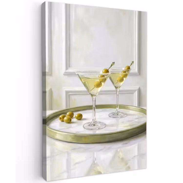Drank - Martini - Olijven - Modern - Wit Tuinposter op houten frame 2 cm dik klein -3d