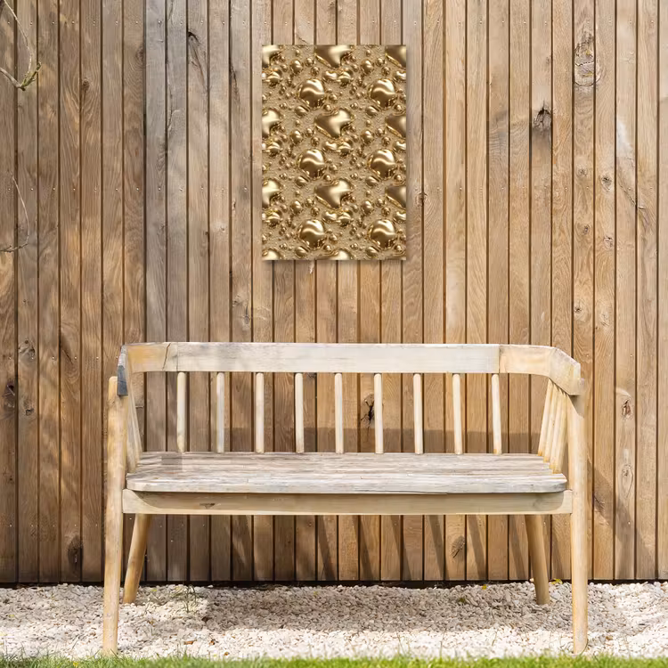 Druppels - Organisch - Goud Tuinposter op houten frame 2 cm dik klein 841 -sfeer4