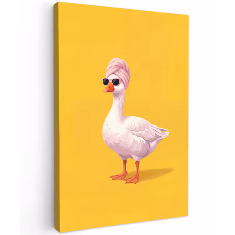 Eend - Zonnebril - Geel Tuinposter op houten frame 2 cm dik klein -3d