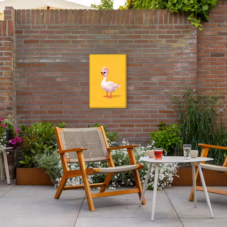 Eend - Zonnebril - Geel Tuinposter op houten frame 2 cm dik klein -sfeer3