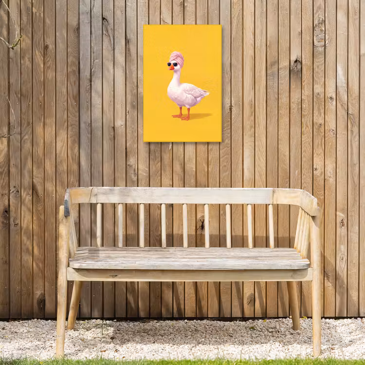 Eend - Zonnebril - Geel Tuinposter op houten frame 2 cm dik klein -sfeer4