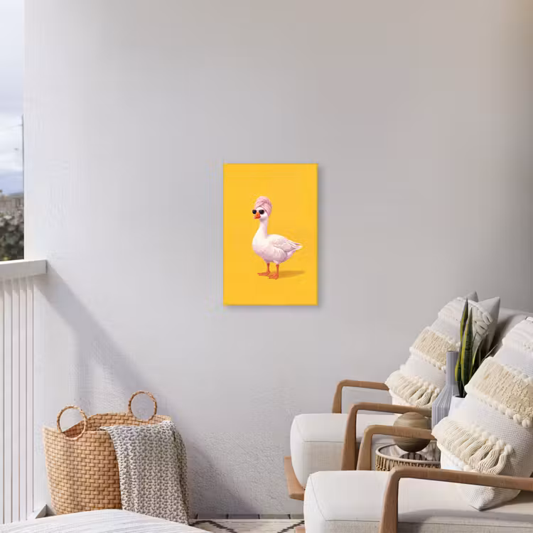 Eend - Zonnebril - Geel Tuinposter op houten frame 2 cm dik klein -sfeer1
