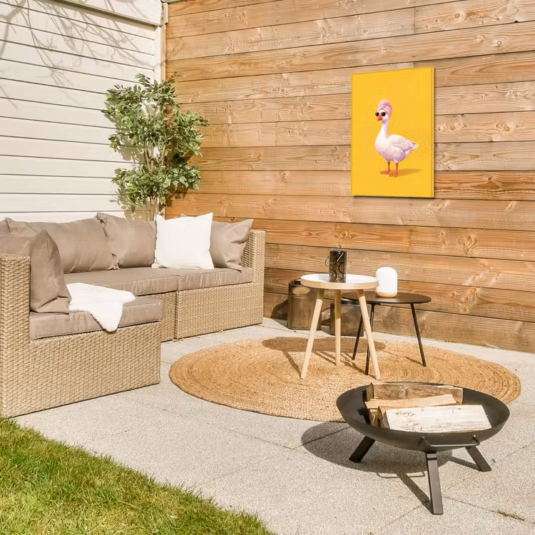 Eend - Zonnebril - Geel Tuinposter op houten frame 2 cm dik klein -sfeer2
