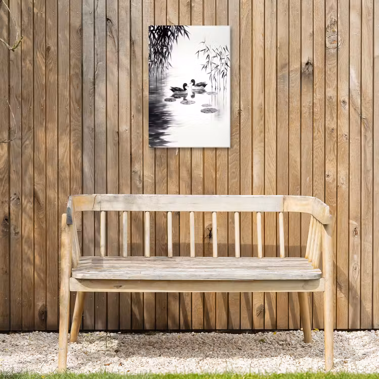 Eenden - Waterlelies - Riet - Zwart Tuinposter op houten frame 2 cm dik klein -sfeer4