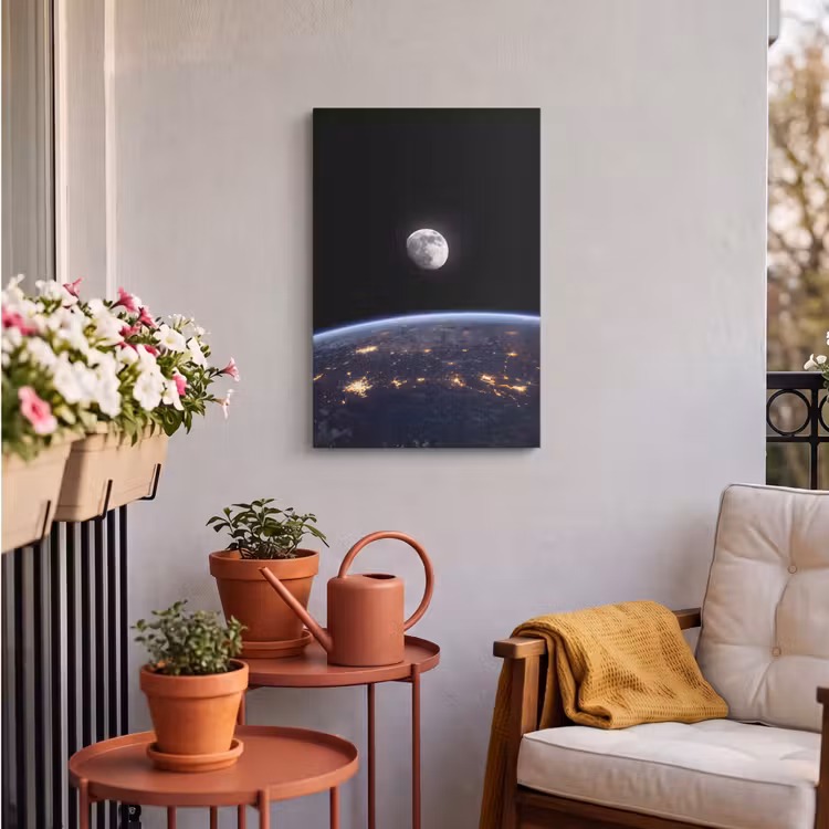 Outdoor Canvas Print - Earth - Night - Space - Aarde - Nacht - Ruimte Tuinposter op houten frame 2 cm dik klein