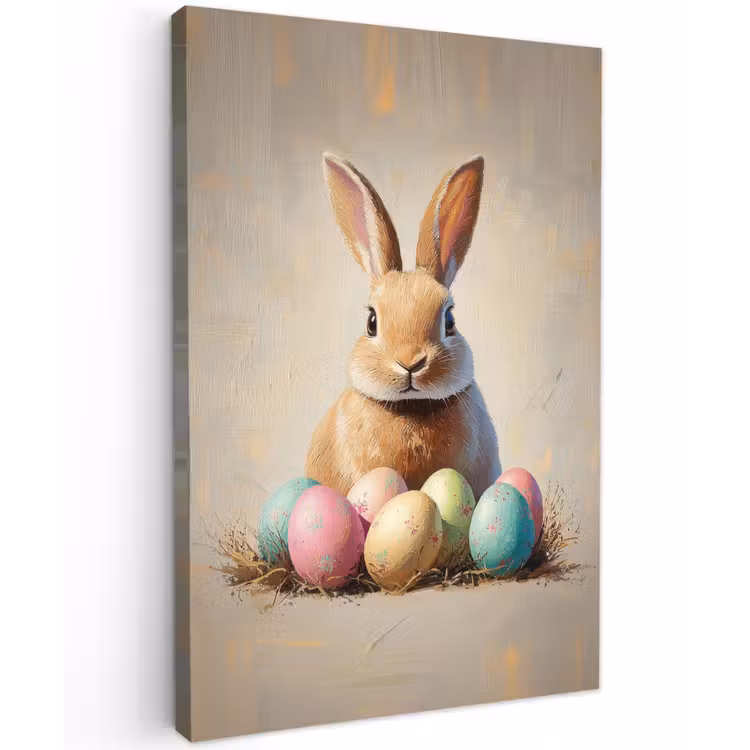 Paashaas - Pastel - Eieren Tuinposter op houten frame 2 cm dik klein -3d