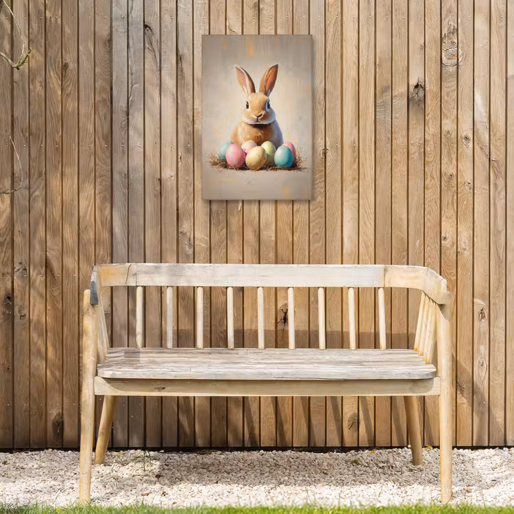 Paashaas - Pastel - Eieren Tuinposter op houten frame 2 cm dik klein -sfeer4