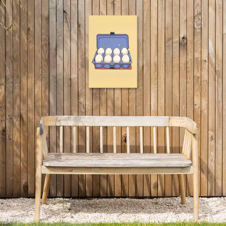 Eieren - Doos - Minimalistisch - Blauw Tuinposter op houten frame 2 cm dik klein -sfeer4