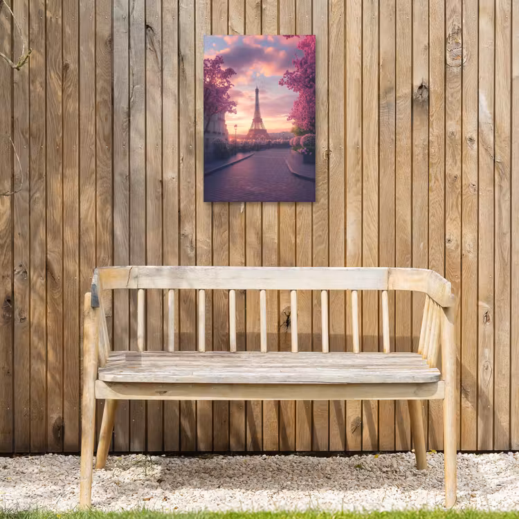 Eiffeltoren - Parijs - Roze Tuinposter op houten frame 2 cm dik klein -sfeer4