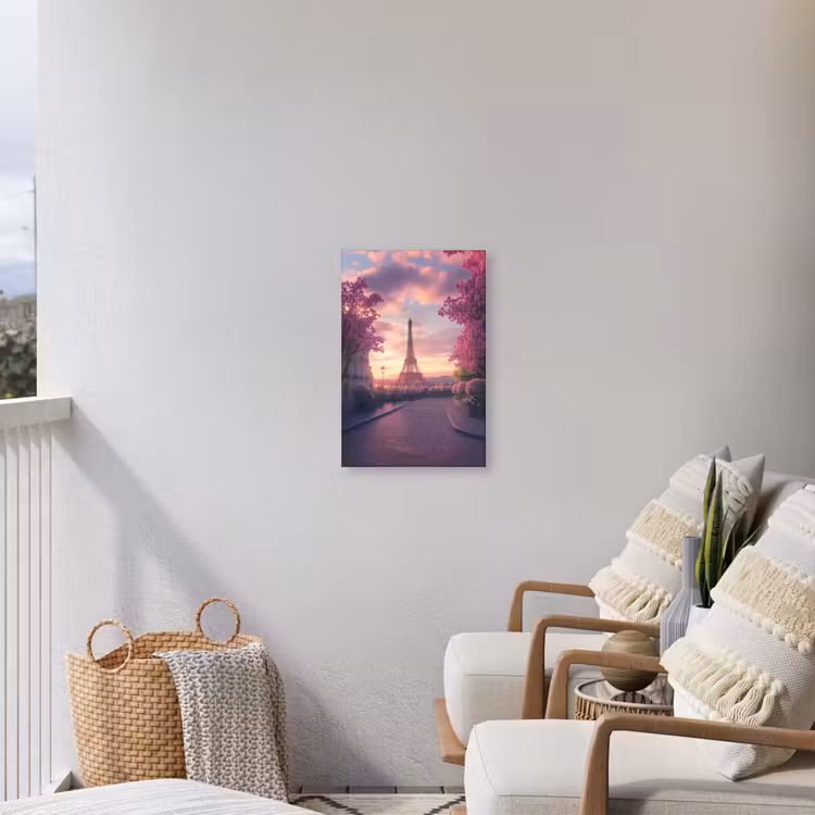 Eiffeltoren - Parijs - Roze Tuinposter op houten frame 2 cm dik klein -sfeer1