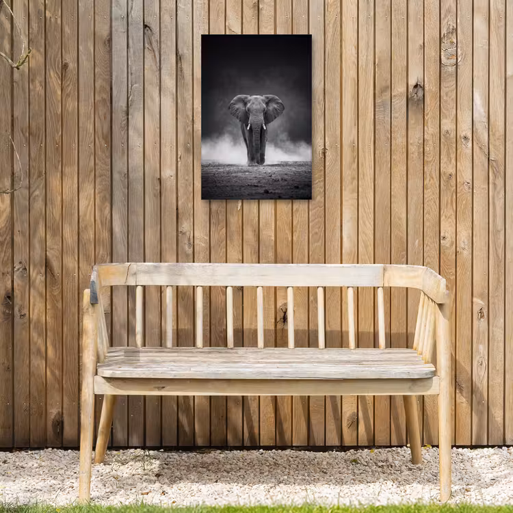 Olifant - Zwart - Wit - Rook Tuinposter op houten frame 2 cm dik klein -sfeer4