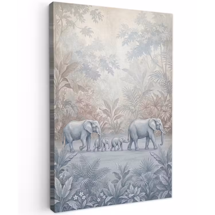 Olifant - Familie - Jungle - Illustratie - Grijs Tuinposter op houten frame 2 cm dik klein -3d