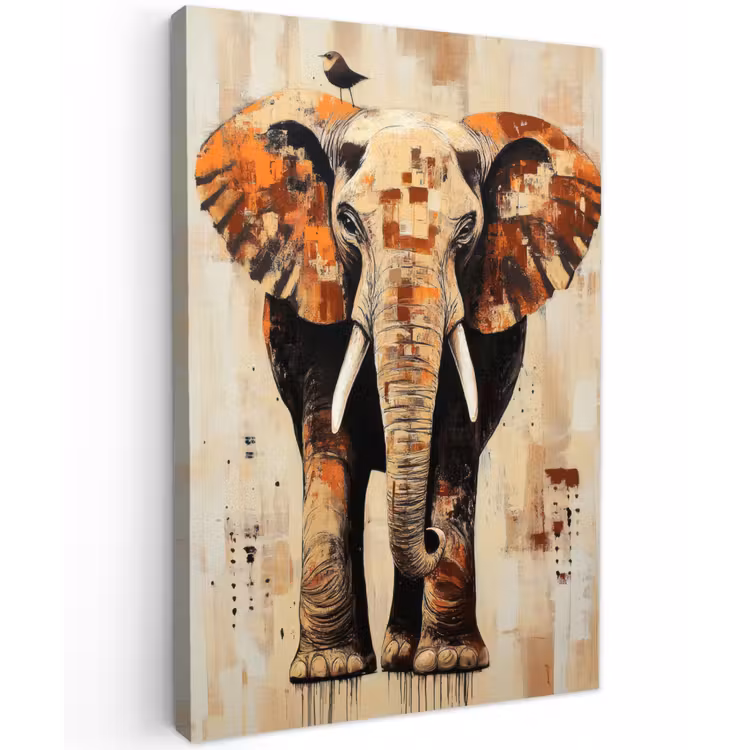 Olifant - Slurf - Mozaïek - Abstract Tuinposter op houten frame 2 cm dik klein -3d
