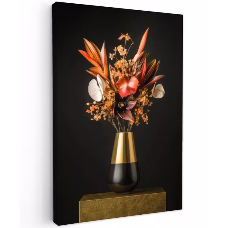 Exotisch - Boeket - Vaas - Goud Tuinposter op houten frame 2 cm dik klein -3d