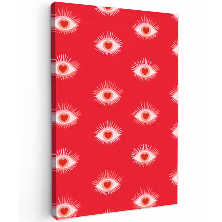 Ogen - Hart - Abstract - Rood - Roze Tuinposter op houten frame 2 cm dik klein 841 -3d