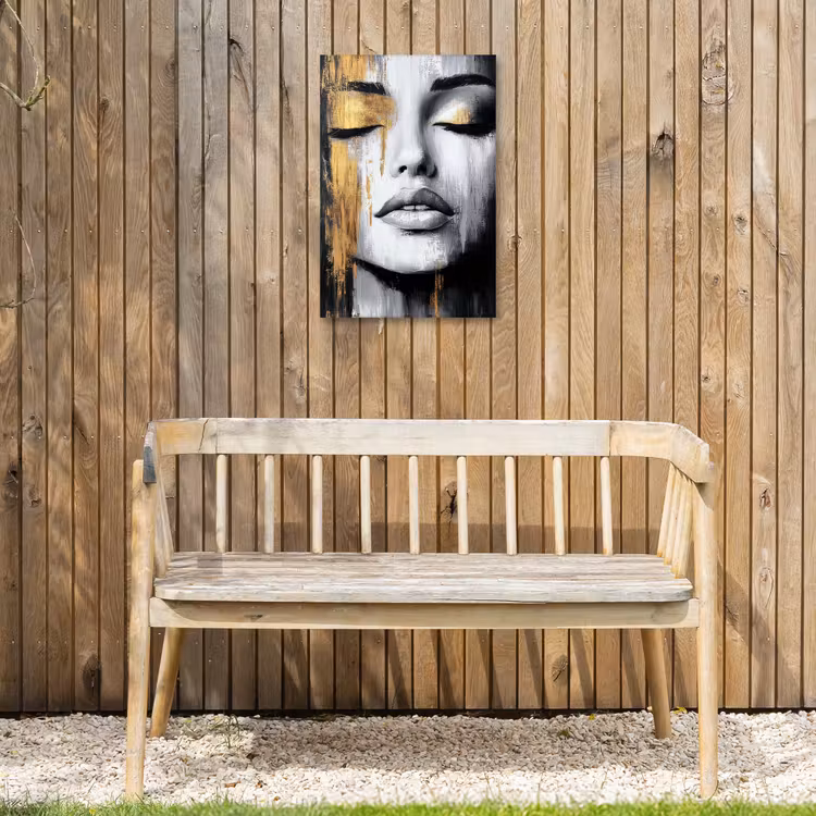 Gezicht - Vrouw - Penseelstreken - Abstract Tuinposter op houten frame 2 cm dik klein -sfeer4