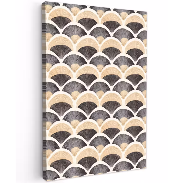 Waaier - Patroon - Zwart - Beige Tuinposter op houten frame 2 cm dik klein 841 -3d