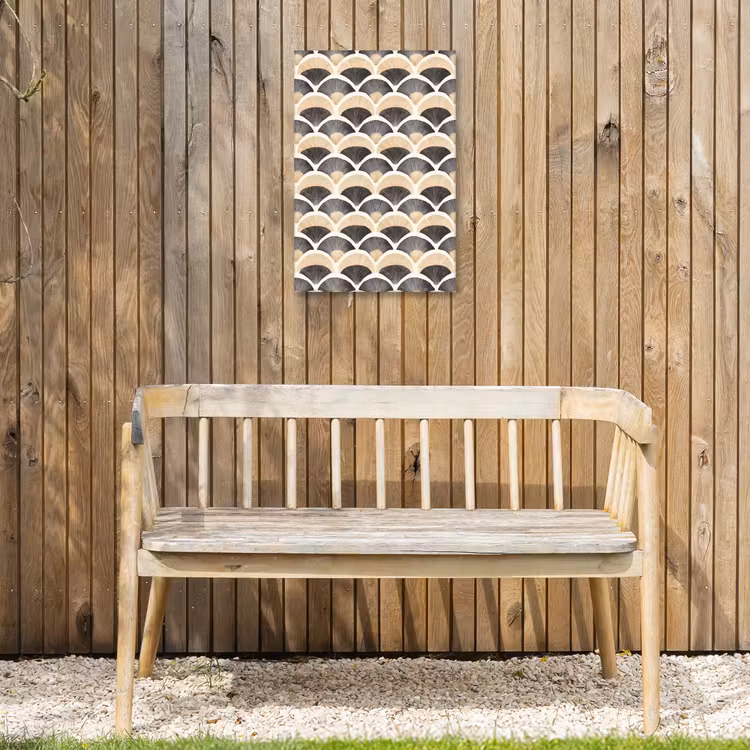 Waaier - Patroon - Zwart - Beige Tuinposter op houten frame 2 cm dik klein 841 -sfeer4