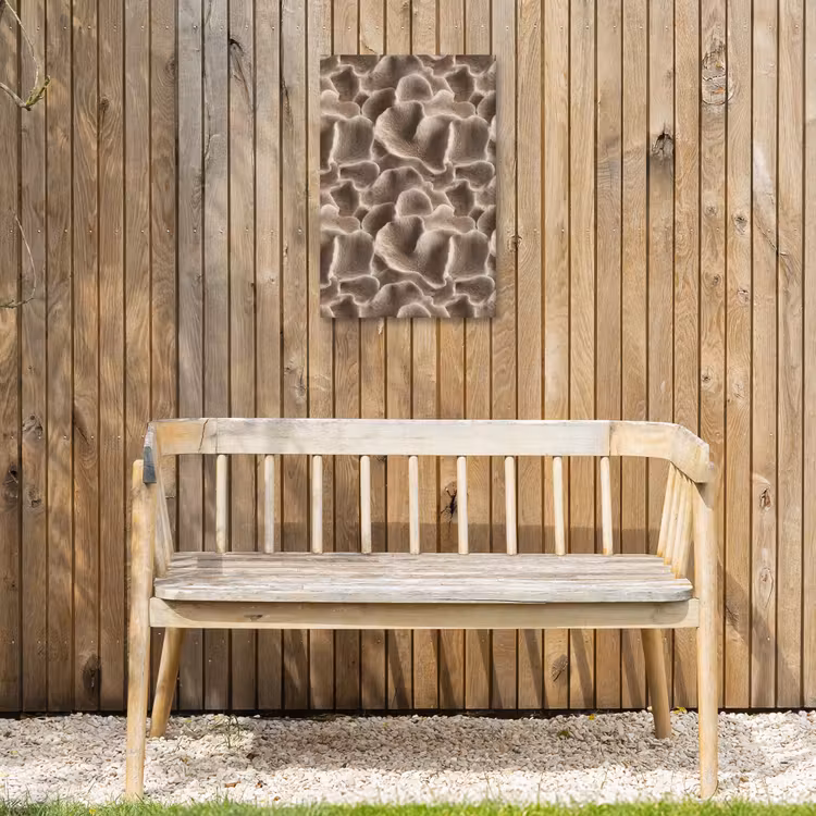 Waaiervorm - Beige - Vezel textuur Tuinposter op houten frame 2 cm dik klein 841 -sfeer4