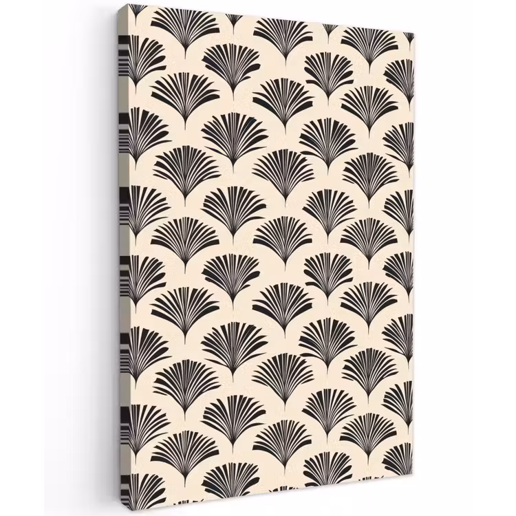 Waaiers - Botanisch - Zwart - Beige Tuinposter op houten frame 2 cm dik klein 841 -3d