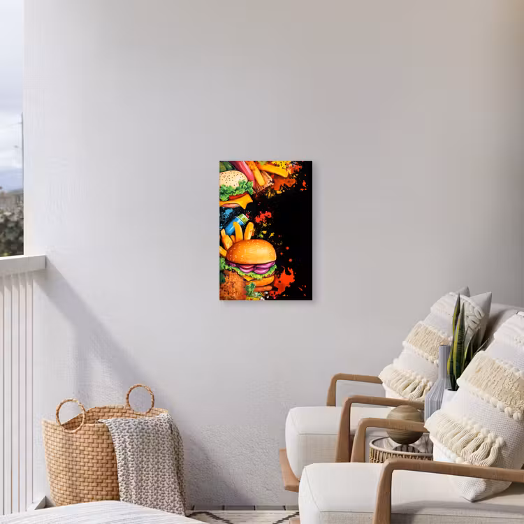 Fastfood - Graffiti - Hamburger - Eten - Modern Tuinposter op houten frame 2 cm dik klein -sfeer1