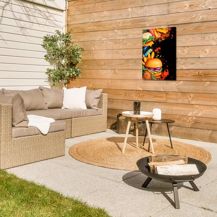 Fastfood - Graffiti - Hamburger - Eten - Modern Tuinposter op houten frame 2 cm dik klein -sfeer2