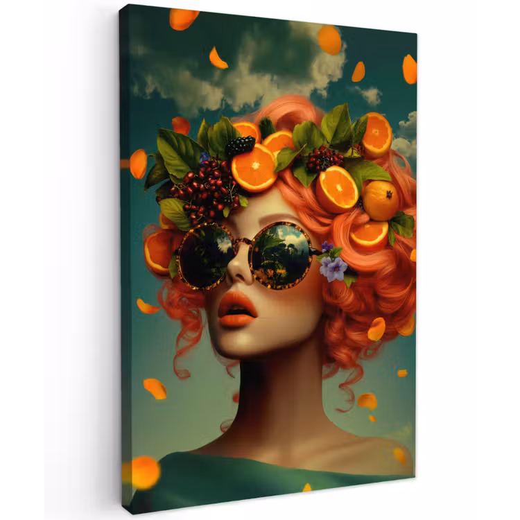 Vrouw - Sinaasappel - Bessen - Oranje Tuinposter op houten frame 2 cm dik klein -3d