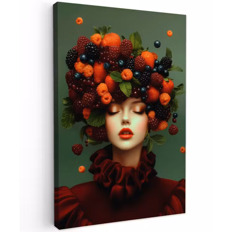 Vrouw - Aardbeien - Frambozen - Bramen - Bessen Tuinposter op houten frame 2 cm dik klein -3d