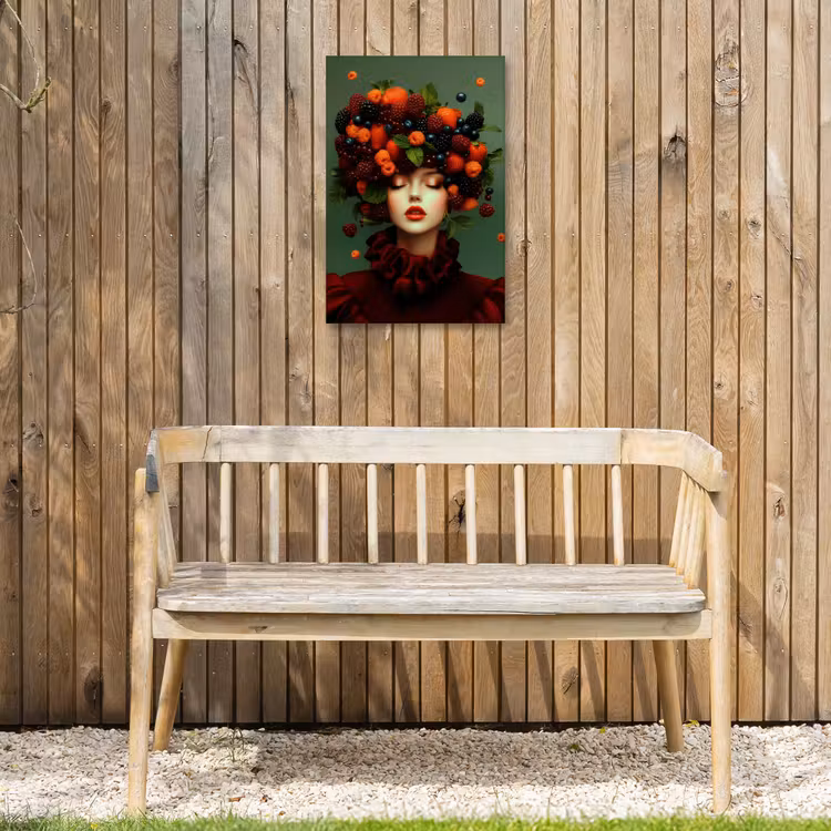 Vrouw - Aardbeien - Frambozen - Bramen - Bessen Tuinposter op houten frame 2 cm dik klein -sfeer4