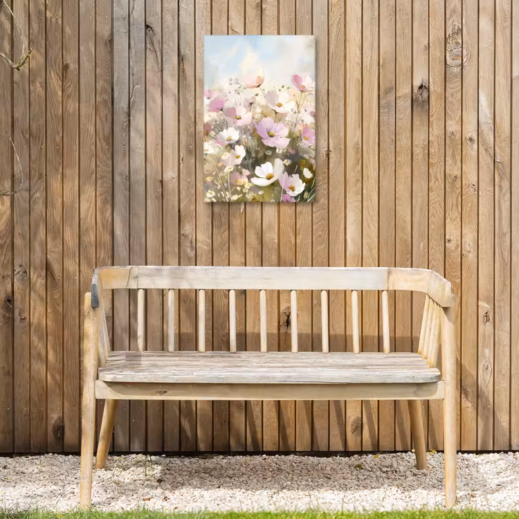 Bloemenveld - Lichte tinten - Geschilderd Tuinposter op houten frame 2 cm dik klein -sfeer4