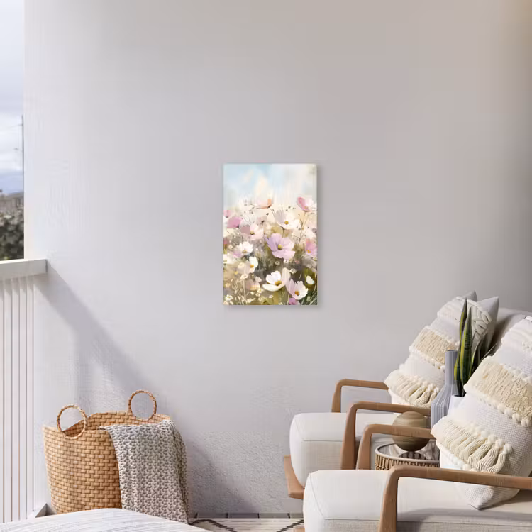Bloemenveld - Lichte tinten - Geschilderd Tuinposter op houten frame 2 cm dik klein -sfeer1