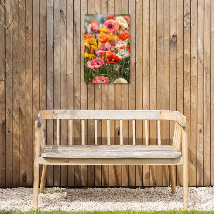 Bloemenveld - Klaprozen - Kleurrijk Tuinposter op houten frame 2 cm dik klein -sfeer4