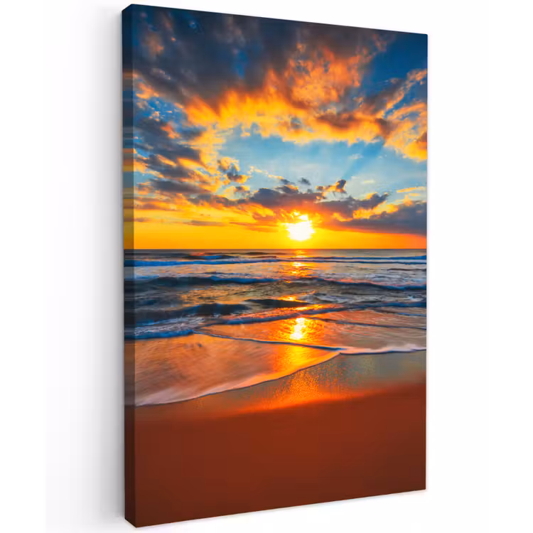 Vurige Zonsopgang aan Zee Tuinposter op houten frame 2 cm dik klein -3d