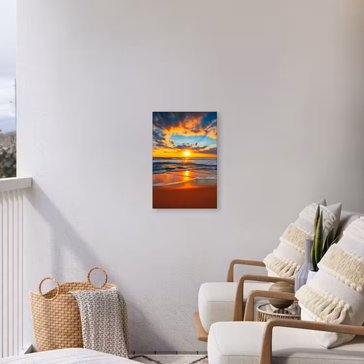 Vurige Zonsopgang aan Zee Tuinposter op houten frame 2 cm dik klein -sfeer1