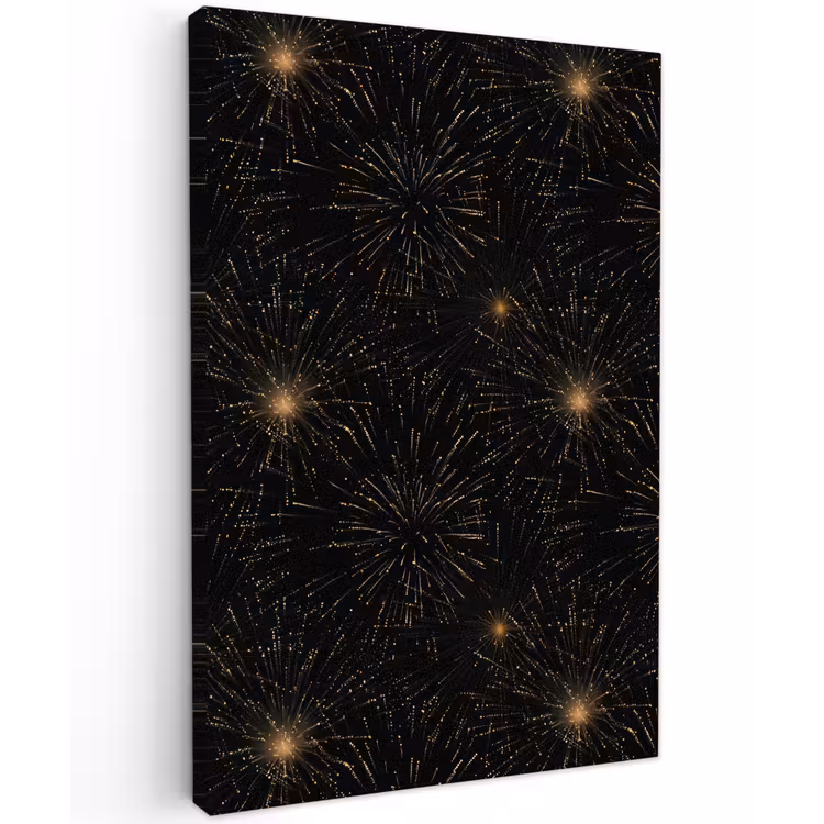 Vuurwerk - Patroon - Feestelijk - Goud - Zwart Tuinposter op houten frame 2 cm dik klein 841 -3d