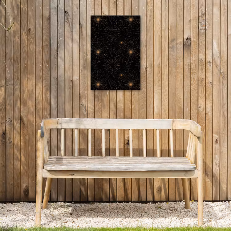 Vuurwerk - Patroon - Feestelijk - Goud - Zwart Tuinposter op houten frame 2 cm dik klein 841 -sfeer4