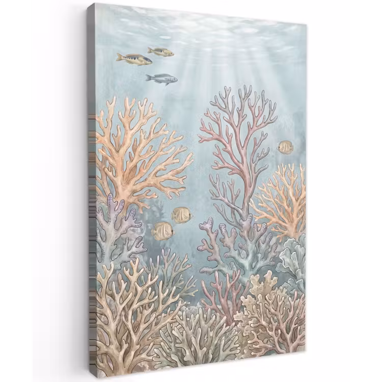 Vis - Koraal - Oceaan - Illustratie - Onderwater Tuinposter op houten frame 2 cm dik klein -3d