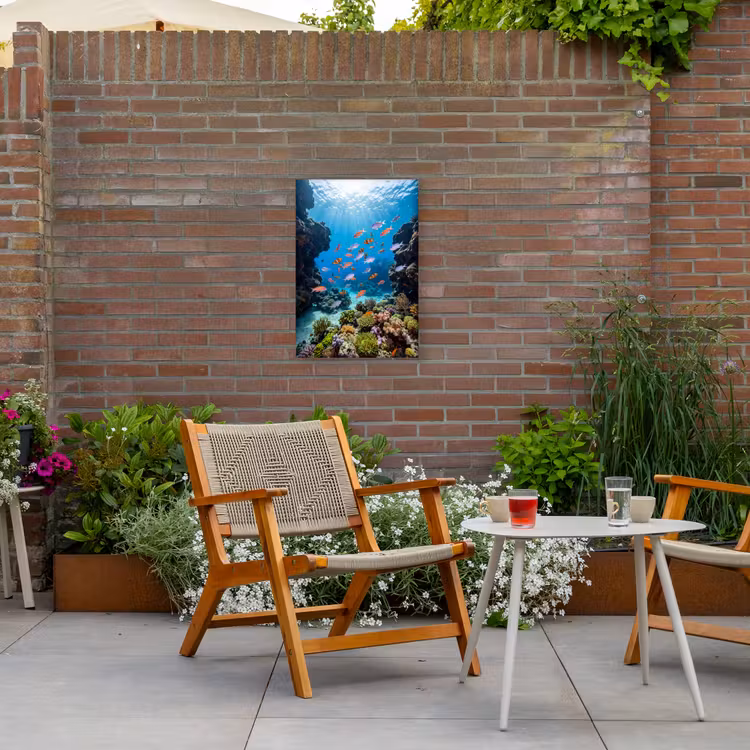Vis - Koraalrif - Onderwater - Levendig - Blauw Tuinposter op houten frame 2 cm dik klein -sfeer3