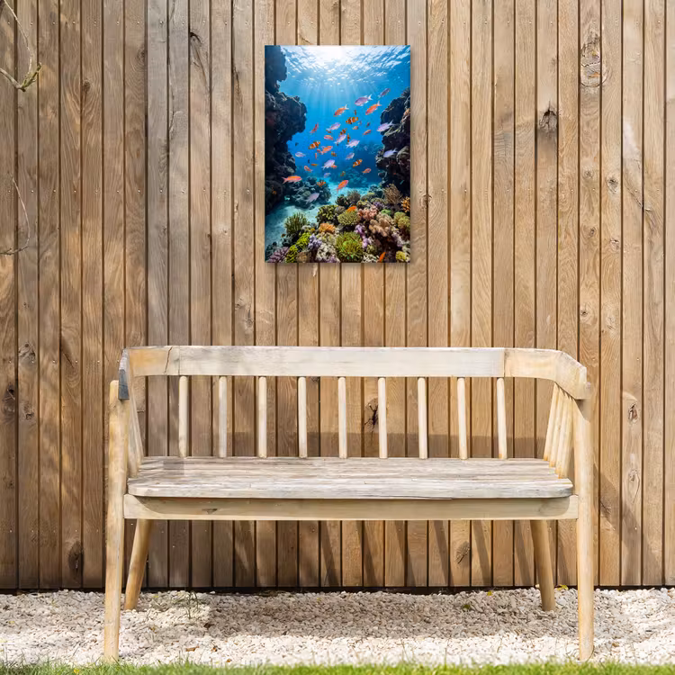 Vis - Koraalrif - Onderwater - Levendig - Blauw Tuinposter op houten frame 2 cm dik klein -sfeer4