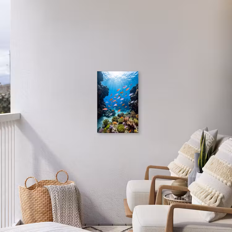 Vis - Koraalrif - Onderwater - Levendig - Blauw Tuinposter op houten frame 2 cm dik klein -sfeer1