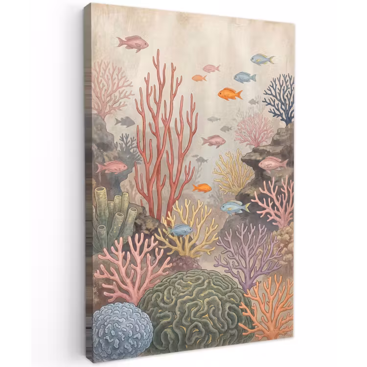 Vis - Koraalrif - Onderwaterwereld - Illustratie Tuinposter op houten frame 2 cm dik klein -3d