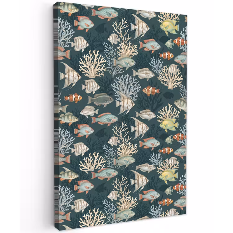 Vis - Koraal - Onderwater - Illustratie Tuinposter op houten frame 2 cm dik klein -3d