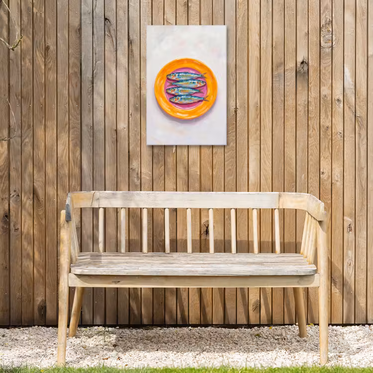 Vis - Vier - Eten - Modern - Kleurrijk Tuinposter op houten frame 2 cm dik klein -sfeer4