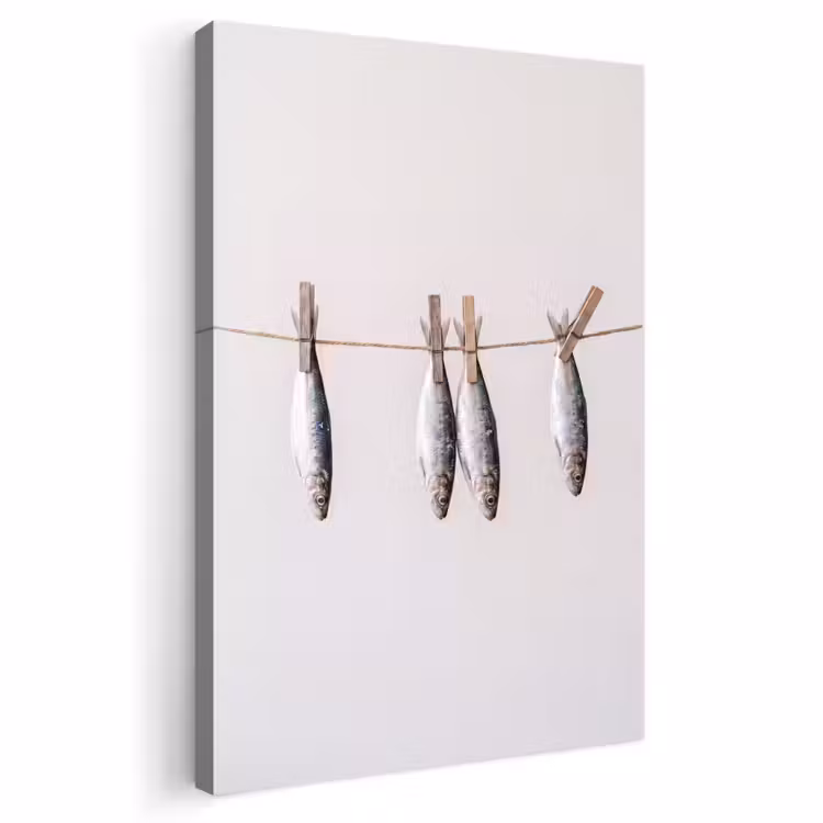 Outdoor Canvas Print - Fish - Hanging - Food - Vis - Hangend - Eten Tuinposter op houten frame 2 cm dik klein